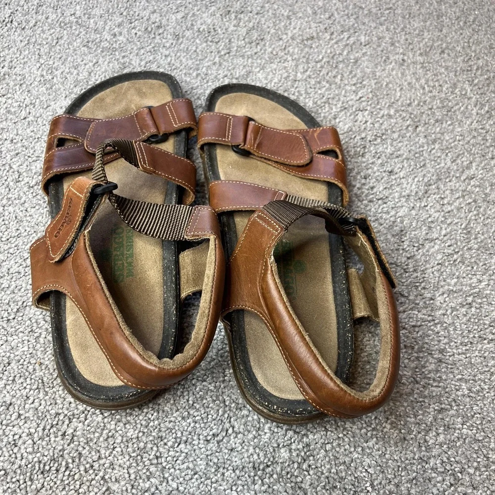 Sebago Docksides Sandals Mens Size 13 Brown‎ Leather Adjustable Slip On Comfort
